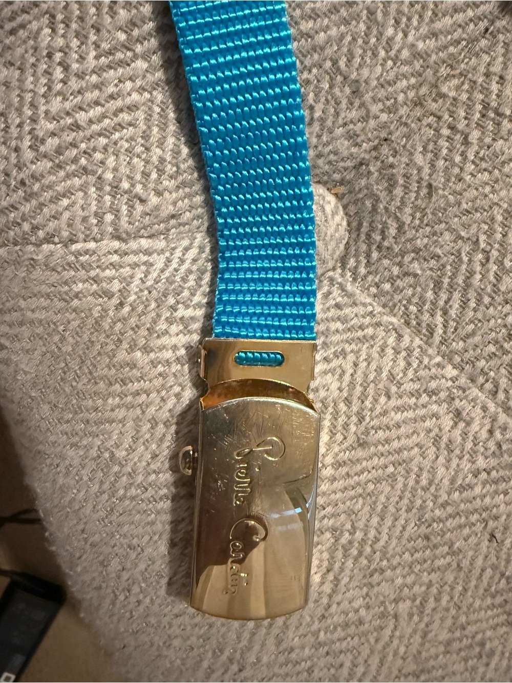 Pierre Cardin Bright Turquoise Webbing Belt with Gold Buckle - Picture 2 of 3